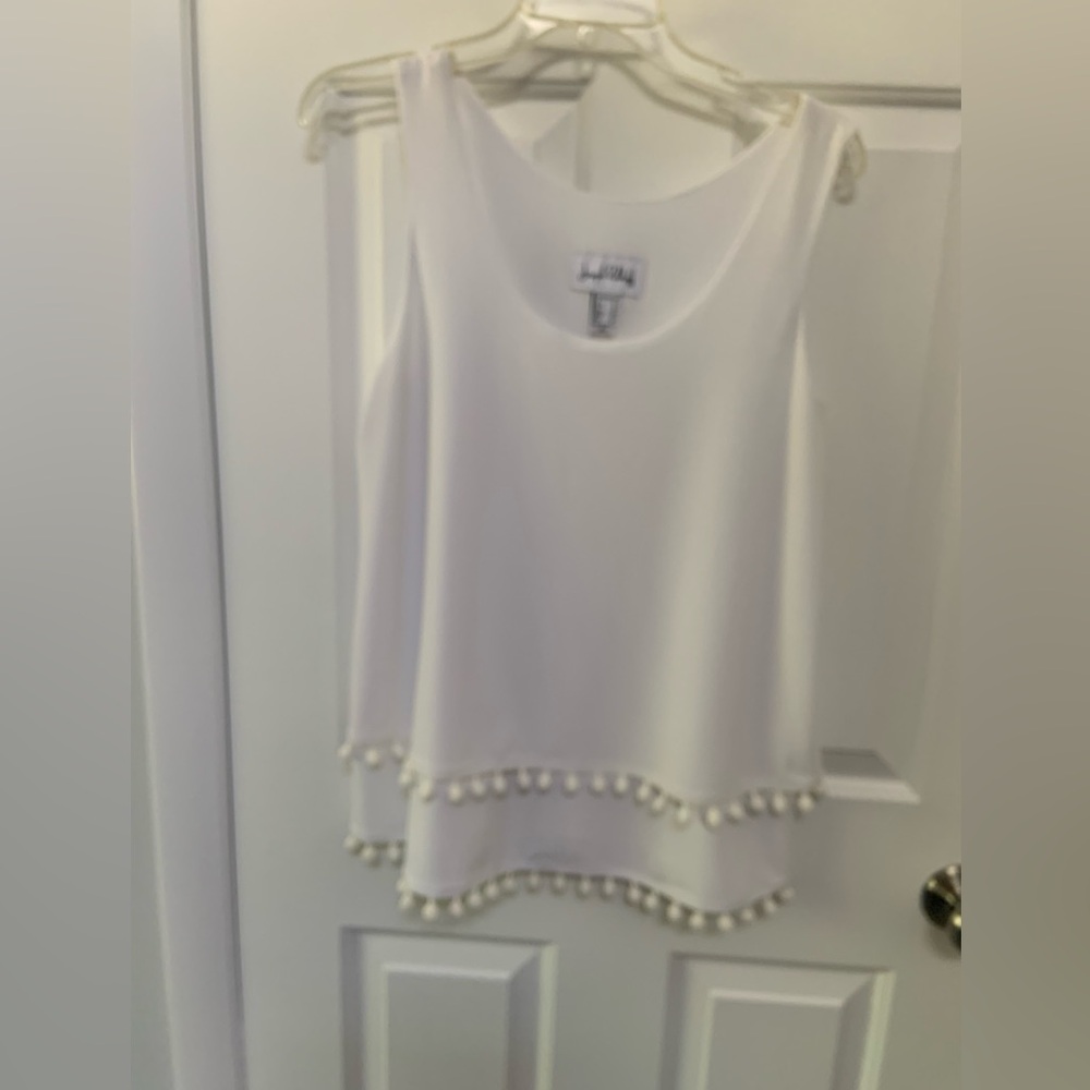 Joseph Ribkoff White Pom-Pom Tank Top